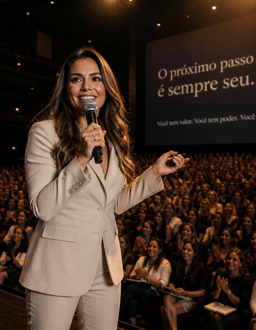 Depois — instrutora reconhecida palestrando